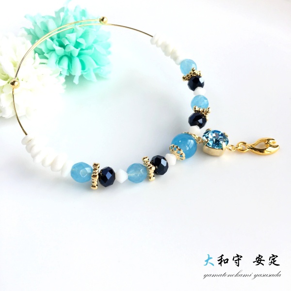 【刀剣乱舞イメージ】天然石と大粒スワロのワイヤーブレス1