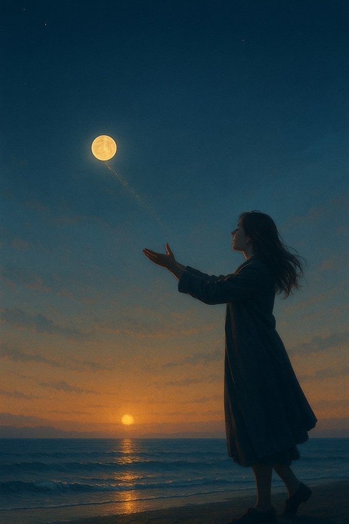 月と彼女 - The Moon and Her -|海が願いを覚えている夜【詩×AIアート】