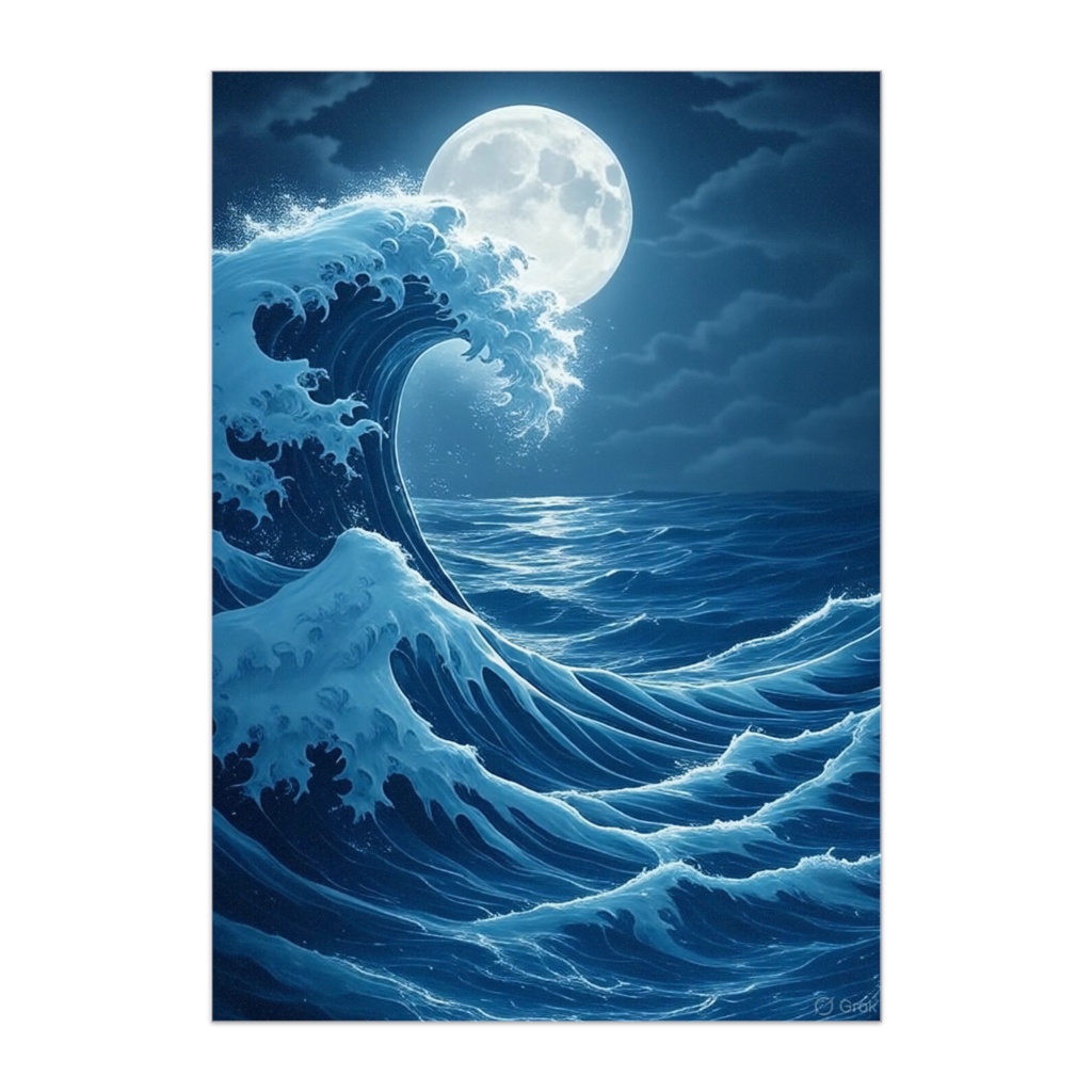 【ポスター】Moonlit Waves of Azure – 月光に揺れる蒼き波