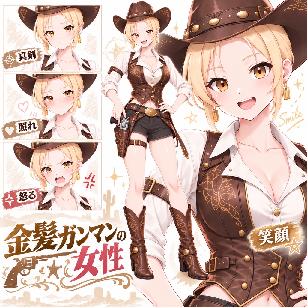 【立ち絵素材02】金髪ガンマンの女性