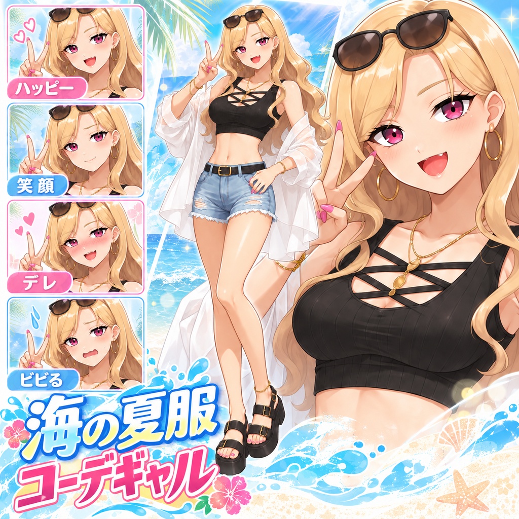 【立ち絵素材62】海の夏服コーデギャル