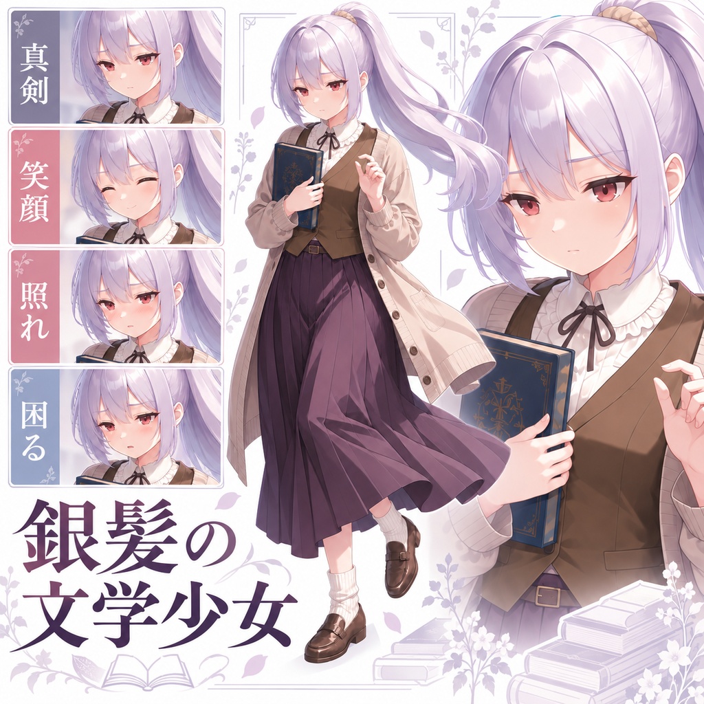 【立ち絵素材68】銀髪の文学少女