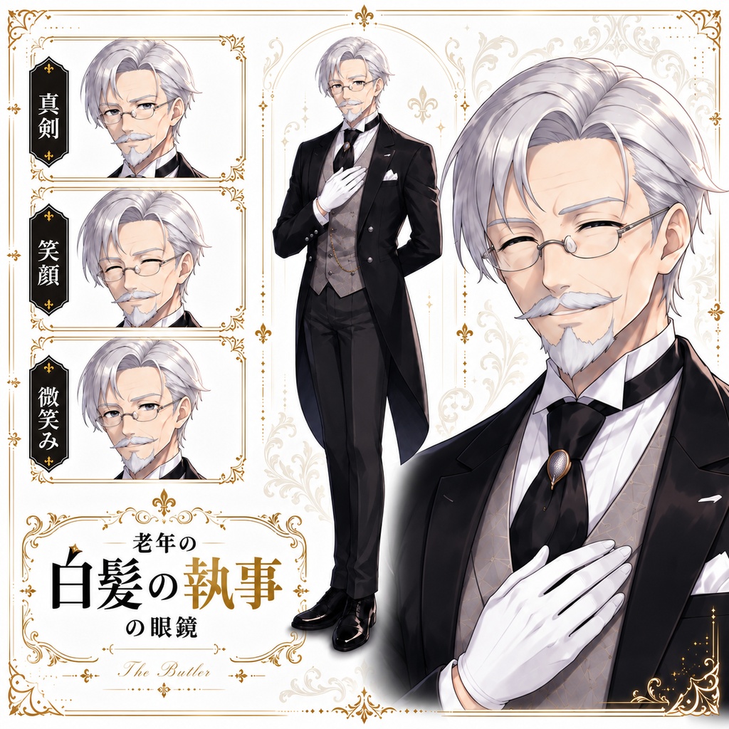 【立ち絵素材70】老年の眼鏡優しい執事
