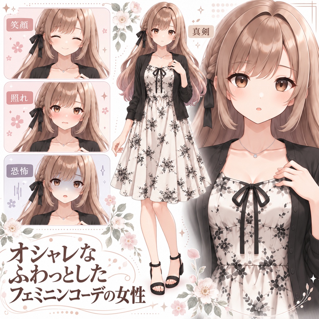 【立ち絵素材96】オシャレなふわっとしたフェミニンコーデの女性