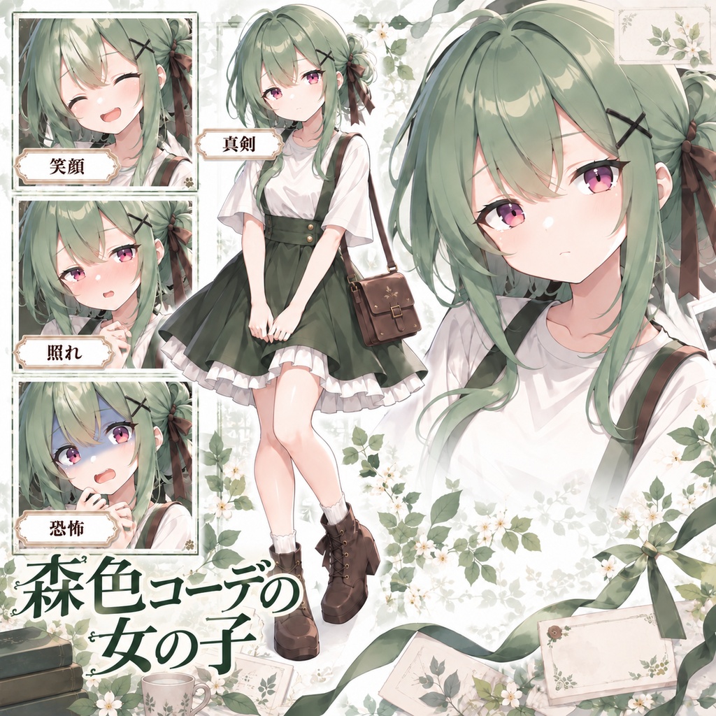 【立ち絵素材112】森色コーデの女の子