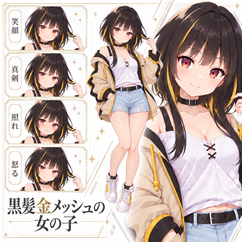 【立ち絵素材135】黒髪金メッシュの女の子
