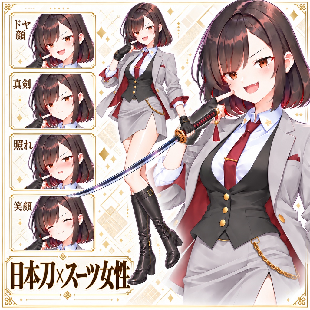 【立ち絵素材169】日本刀・スーツ女性