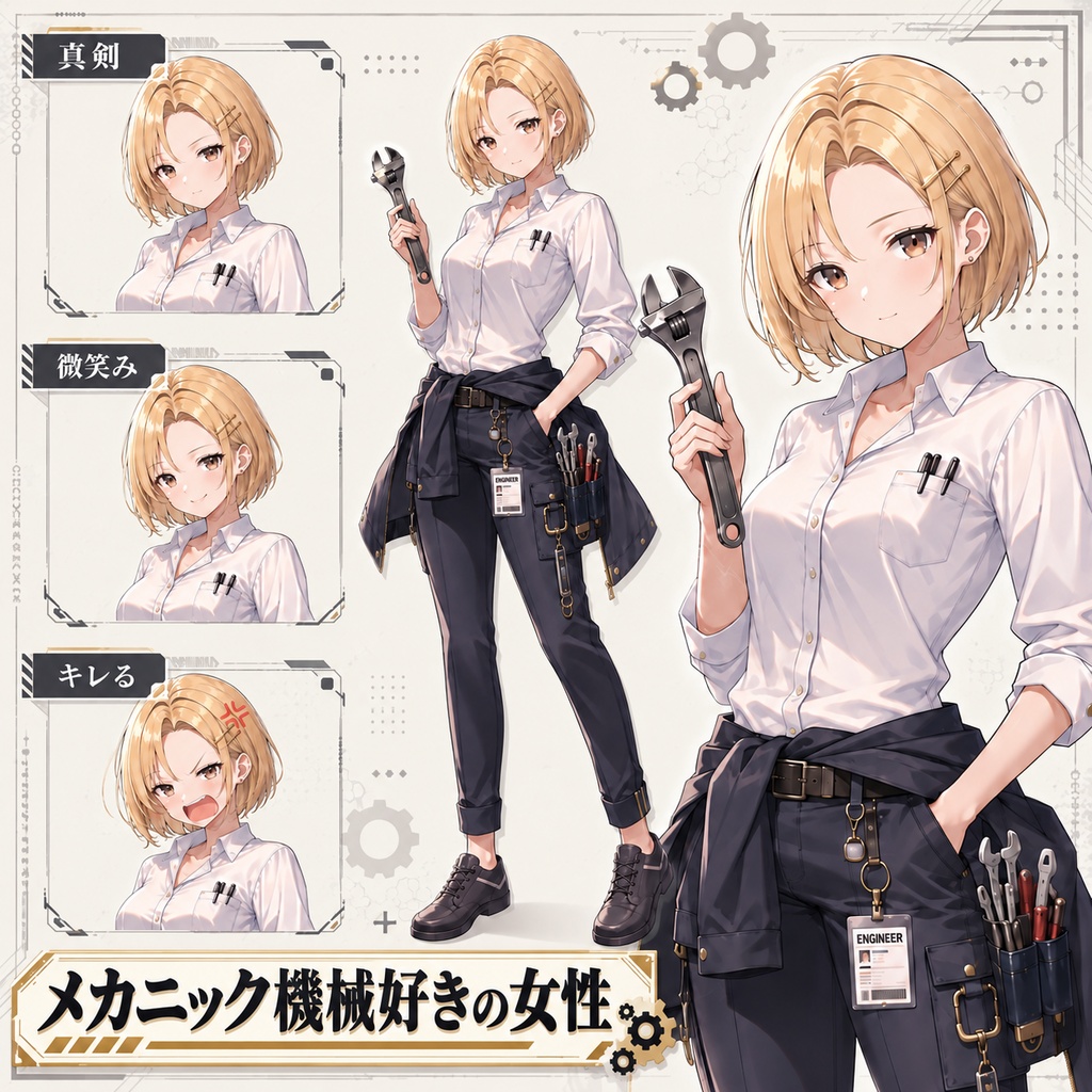 【立ち絵素材187】【無料】メカニック機械好きの女性