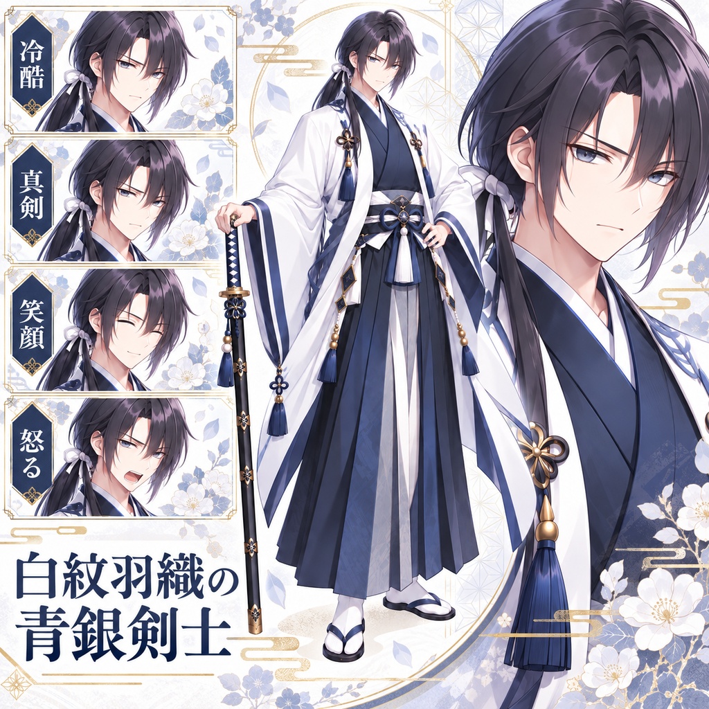 【立ち絵素材200】白紋羽織の青銀剣士