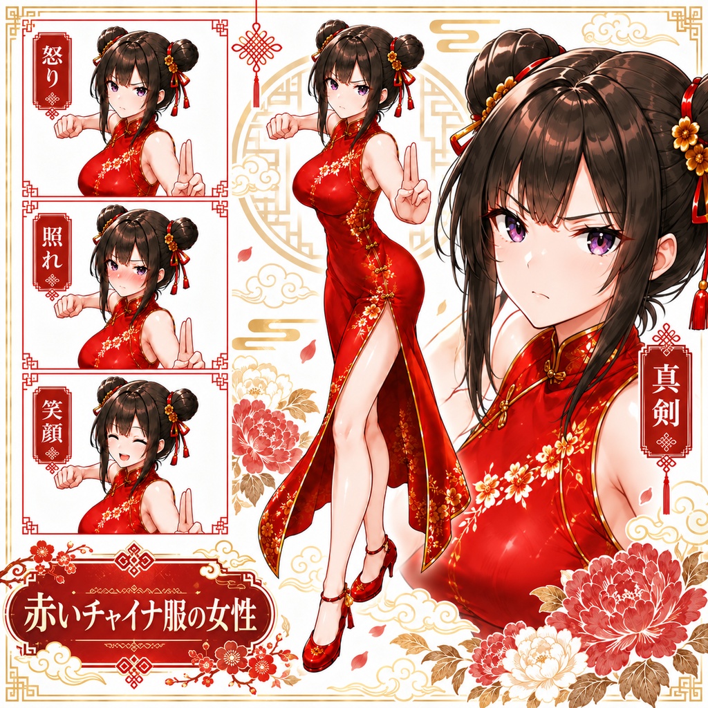 【立ち絵素材207】赤いチャイナ服の女性【カンフー・拳法・格闘家】