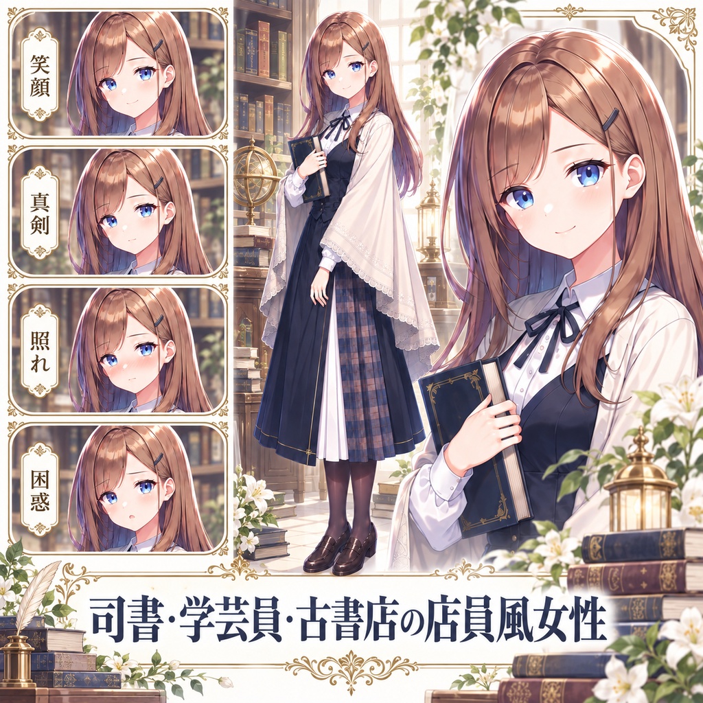 【立ち絵素材209】司書_学芸員_古書店の店員風女性