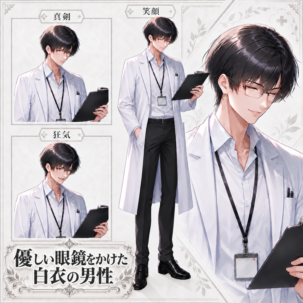【立ち絵素材215】優しい眼鏡をかけた白衣の男性