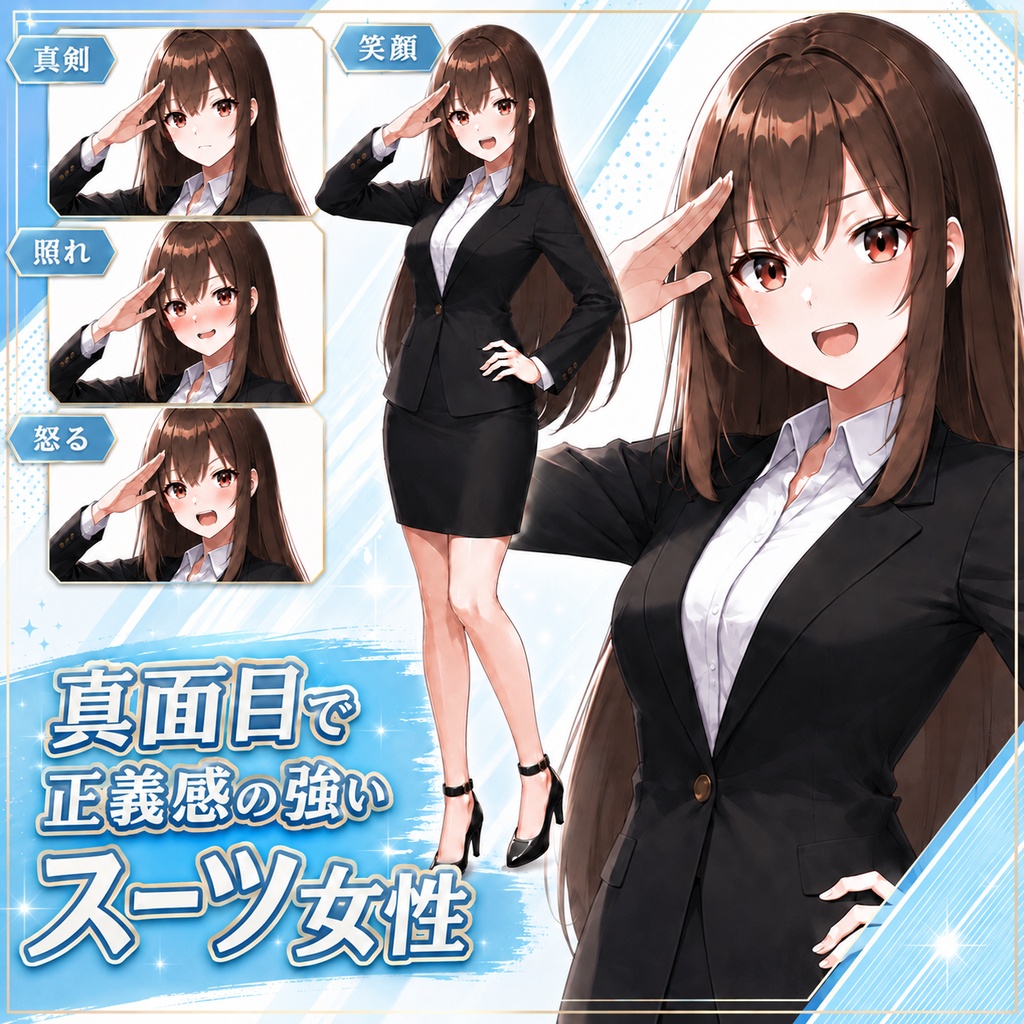 【立ち絵素材218】真面目で正義感の強いスーツ女性【OL・刑事】