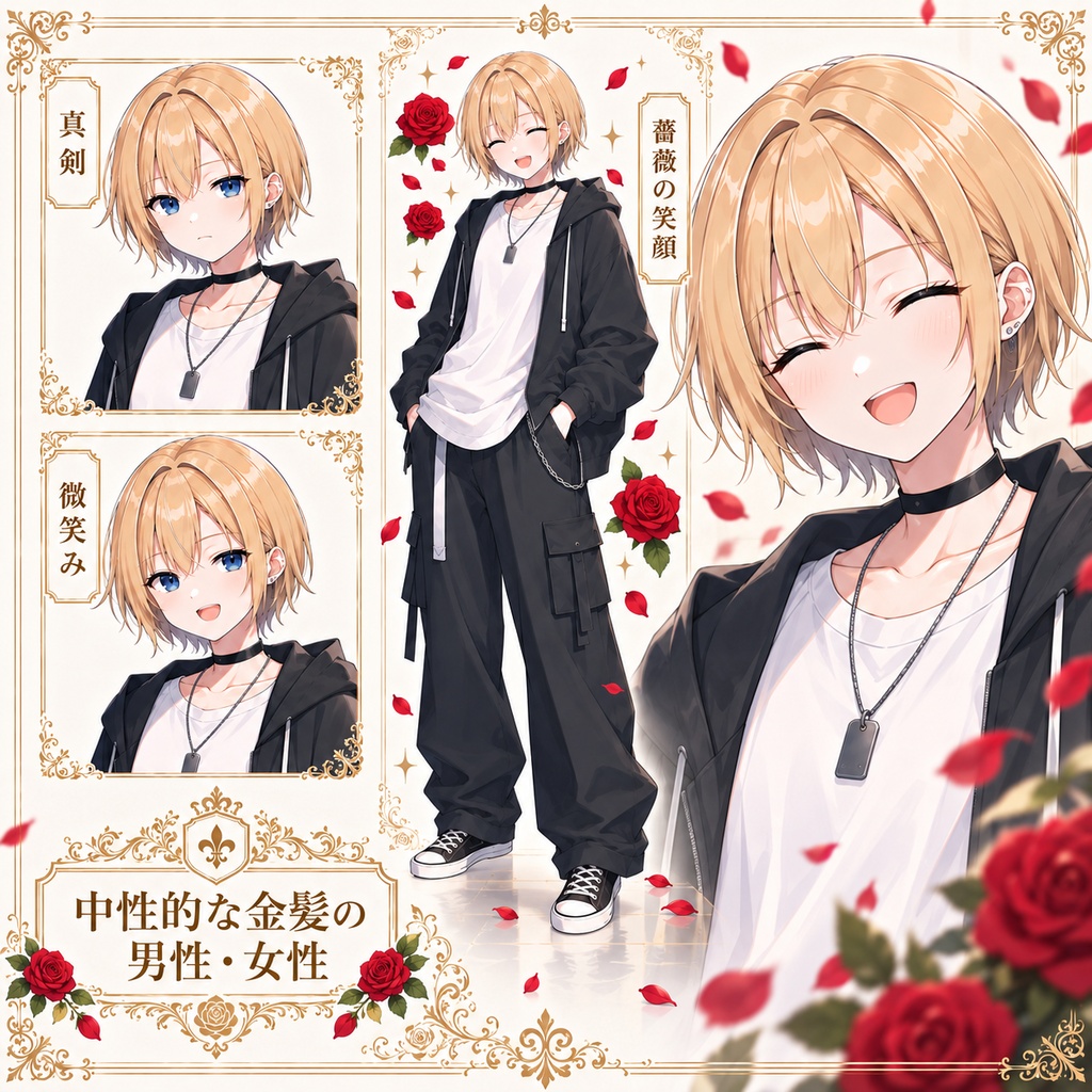 【立ち絵素材220】中性的な金髪男性・女性