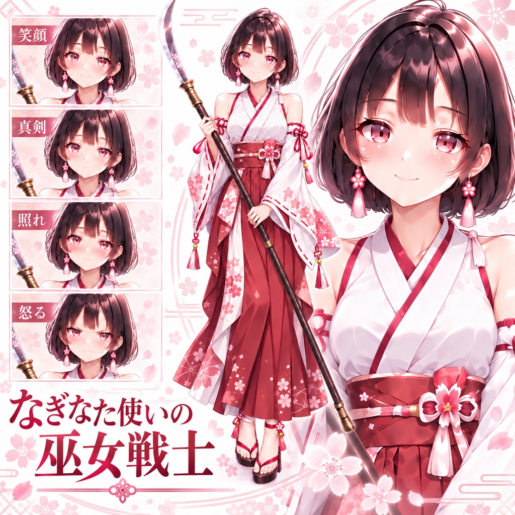 【立ち絵素材237】なぎなた使いの巫女戦士