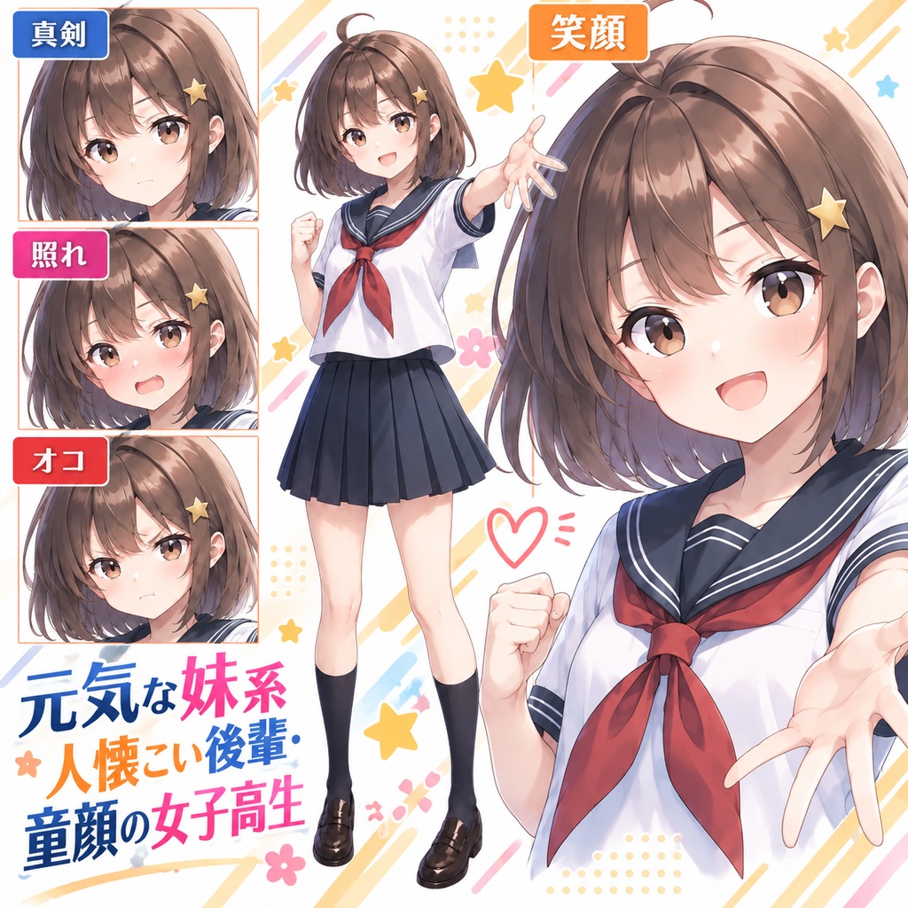 【立ち絵素材252】元気な妹系人懐こい後輩・童顔の女子高生