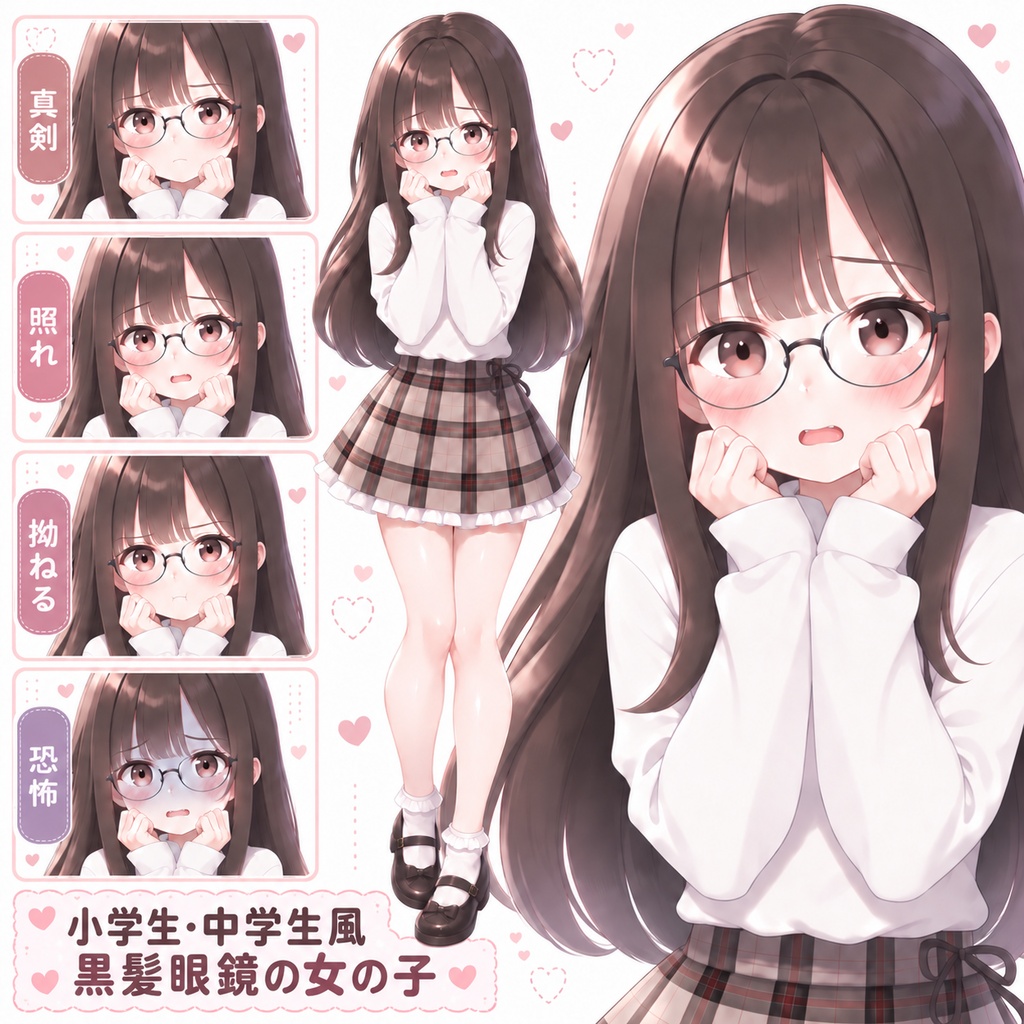 【立ち絵素材273】小学生_中学生風黒髪眼鏡の女の子
