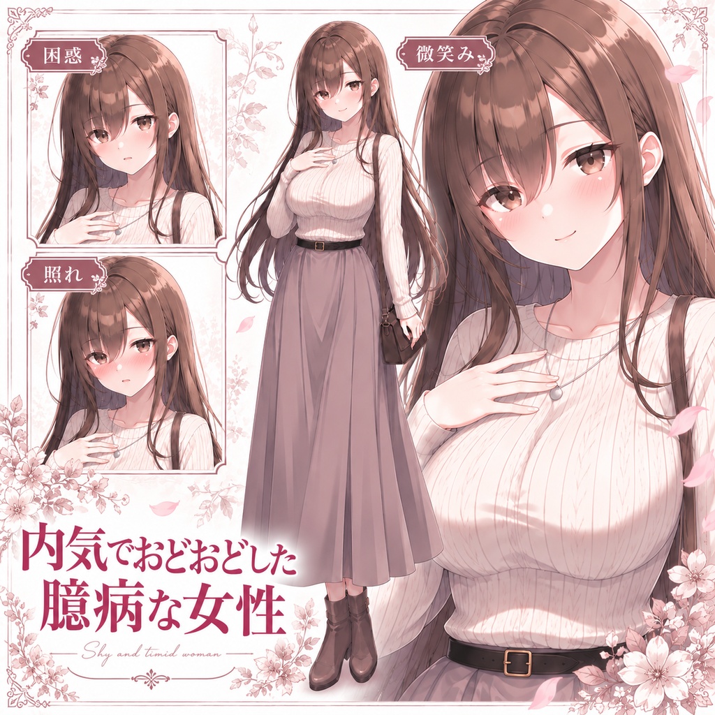 【立ち絵素材281】内気でおどおどした臆病な女性