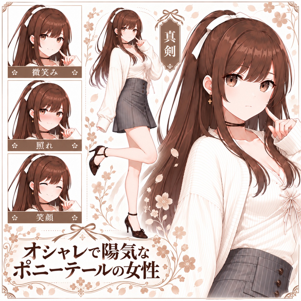 【立ち絵素材285】オシャレで陽気なポニーテールの女性