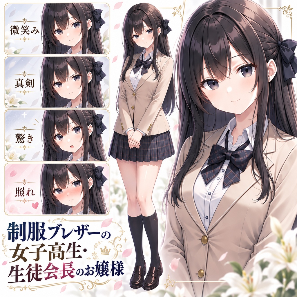 【立ち絵素材286】制服ブレザーの女子高生_生徒会長のお嬢様