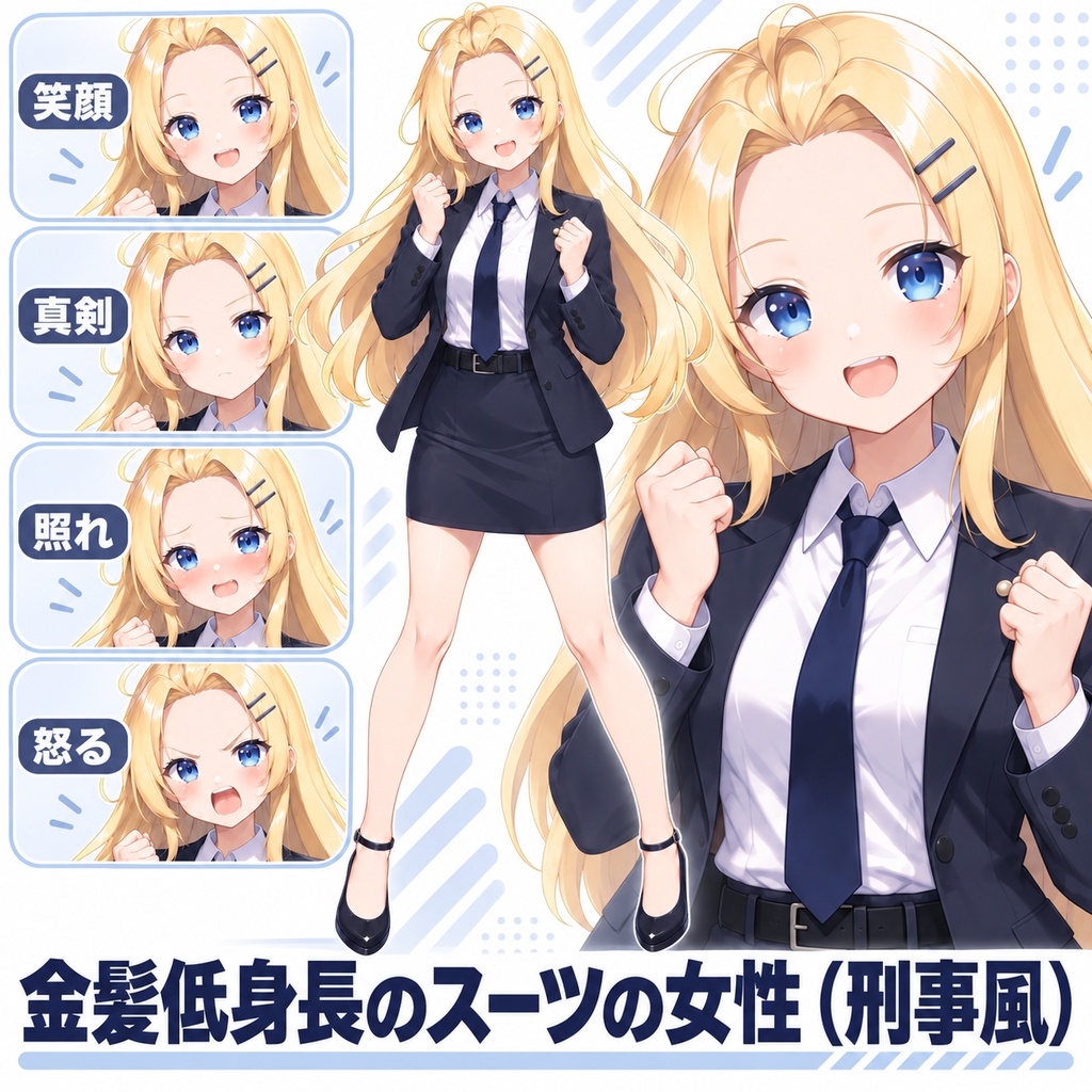 【立ち絵素材288】金髪低身長のスーツの女性_刑事風_