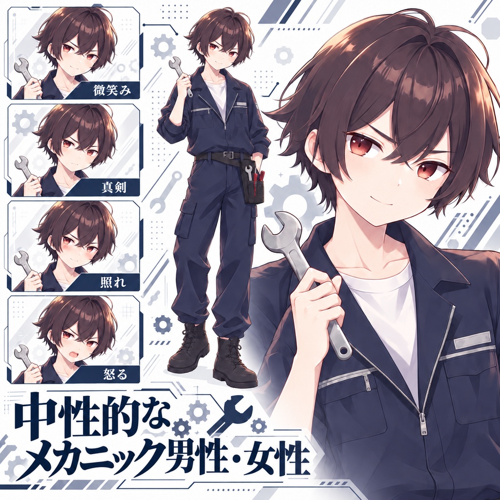 【立ち絵素材300】中性的なメカニック男性・女性