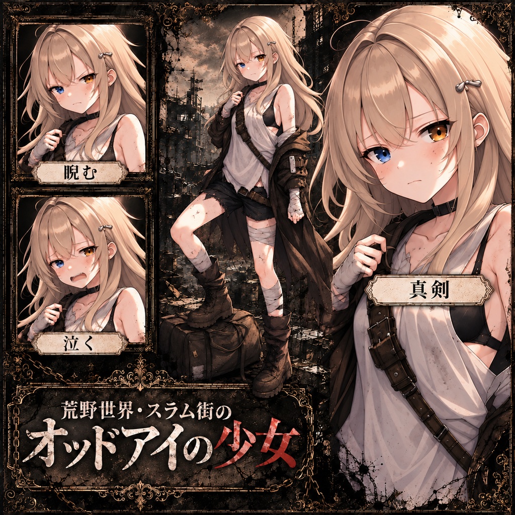 【立ち絵素材303】荒野世界_スラム街のオッドアイの少女