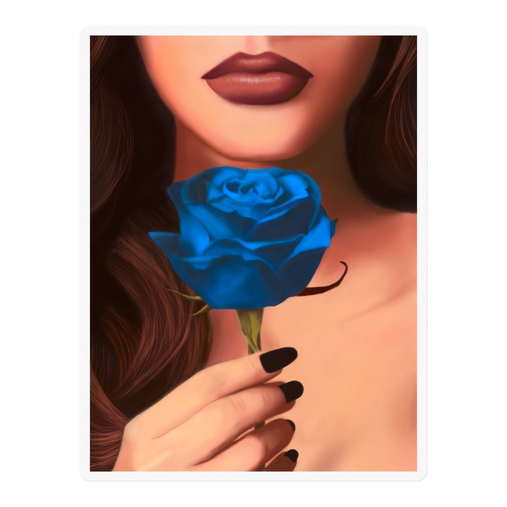 ステッカー 薔薇 青 10×10