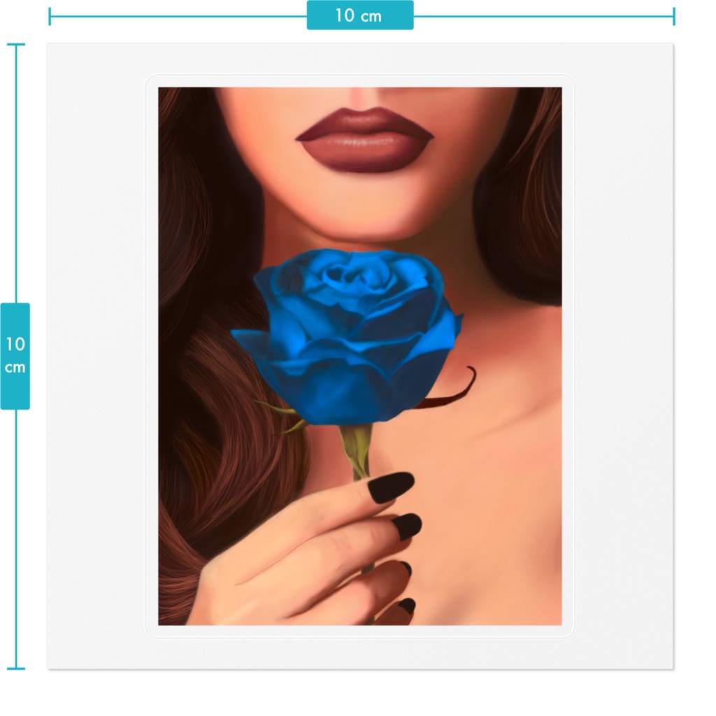 ステッカー 薔薇 青 10×10