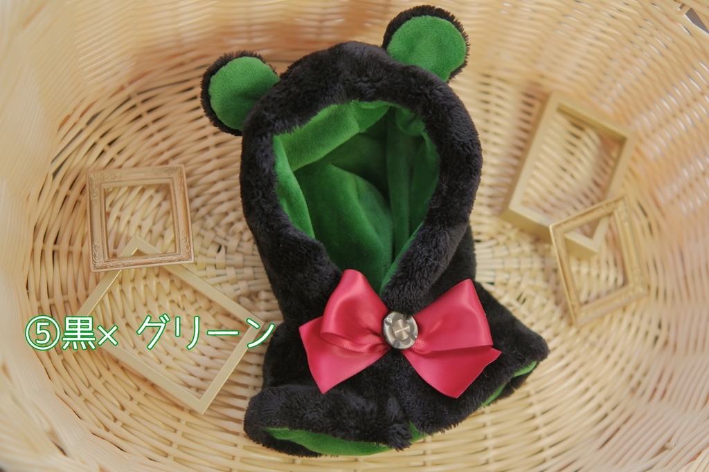 耳付きフードポンチョ(ブラウン/ブラック)20cmぬい用