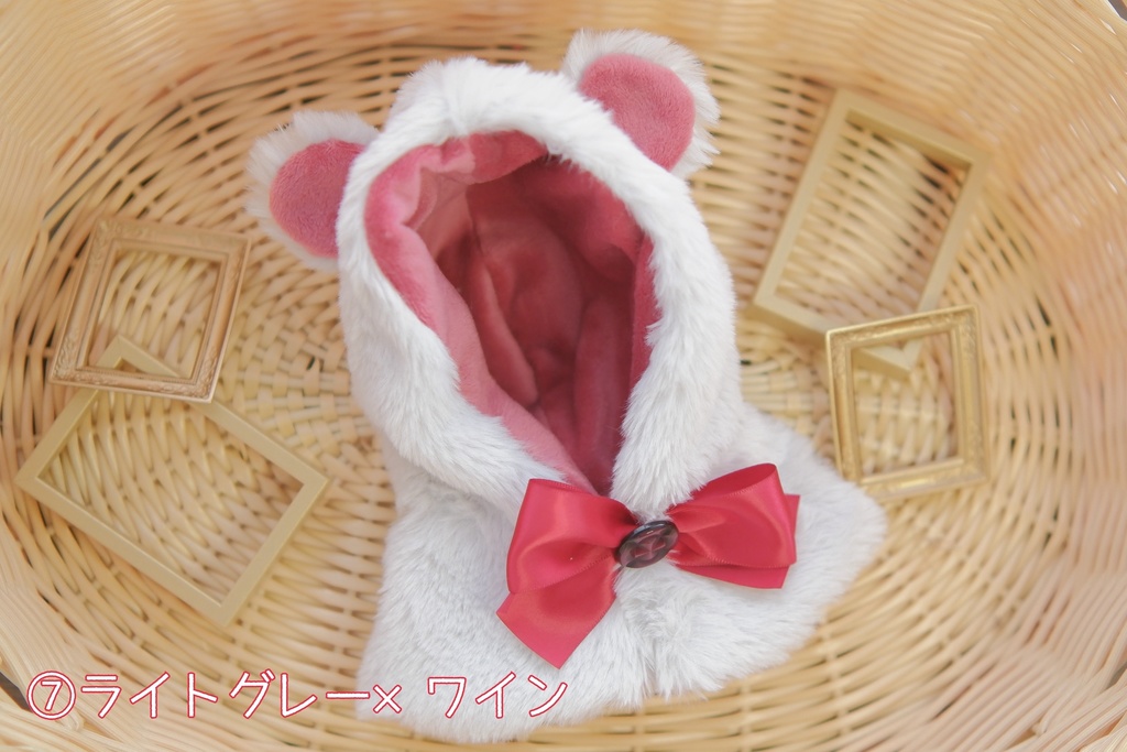 耳付きフードポンチョ(グレー/ライトグレー/白)20cmぬい用