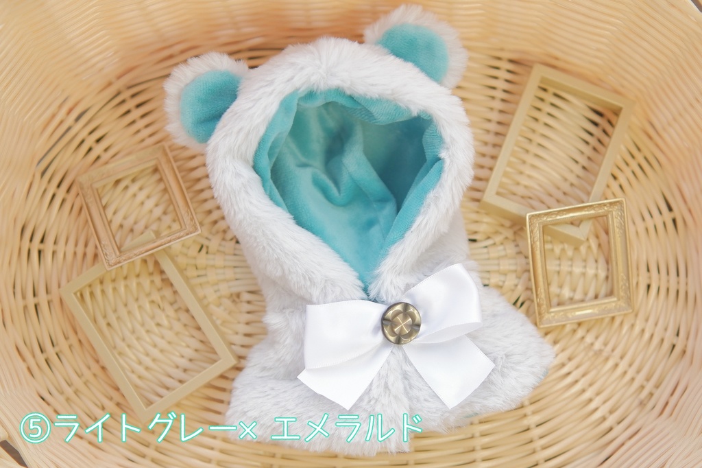 耳付きフードポンチョ(グレー/ライトグレー/白)20cmぬい用