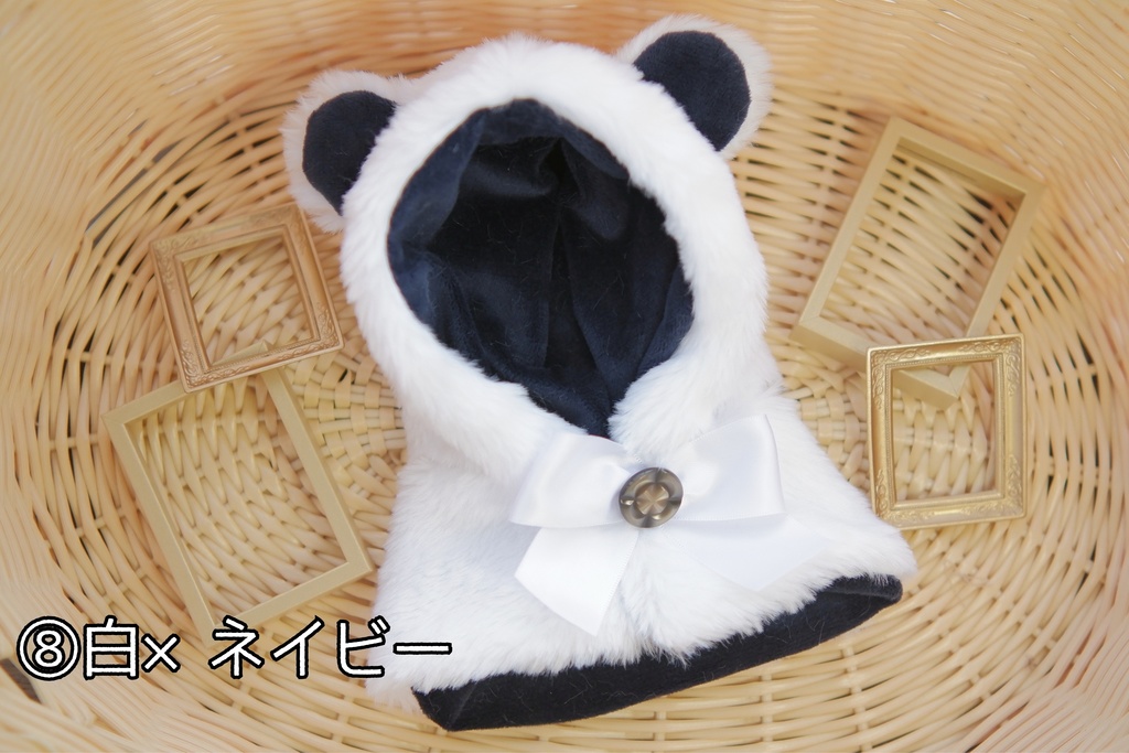 耳付きフードポンチョ(グレー/ライトグレー/白)20cmぬい用