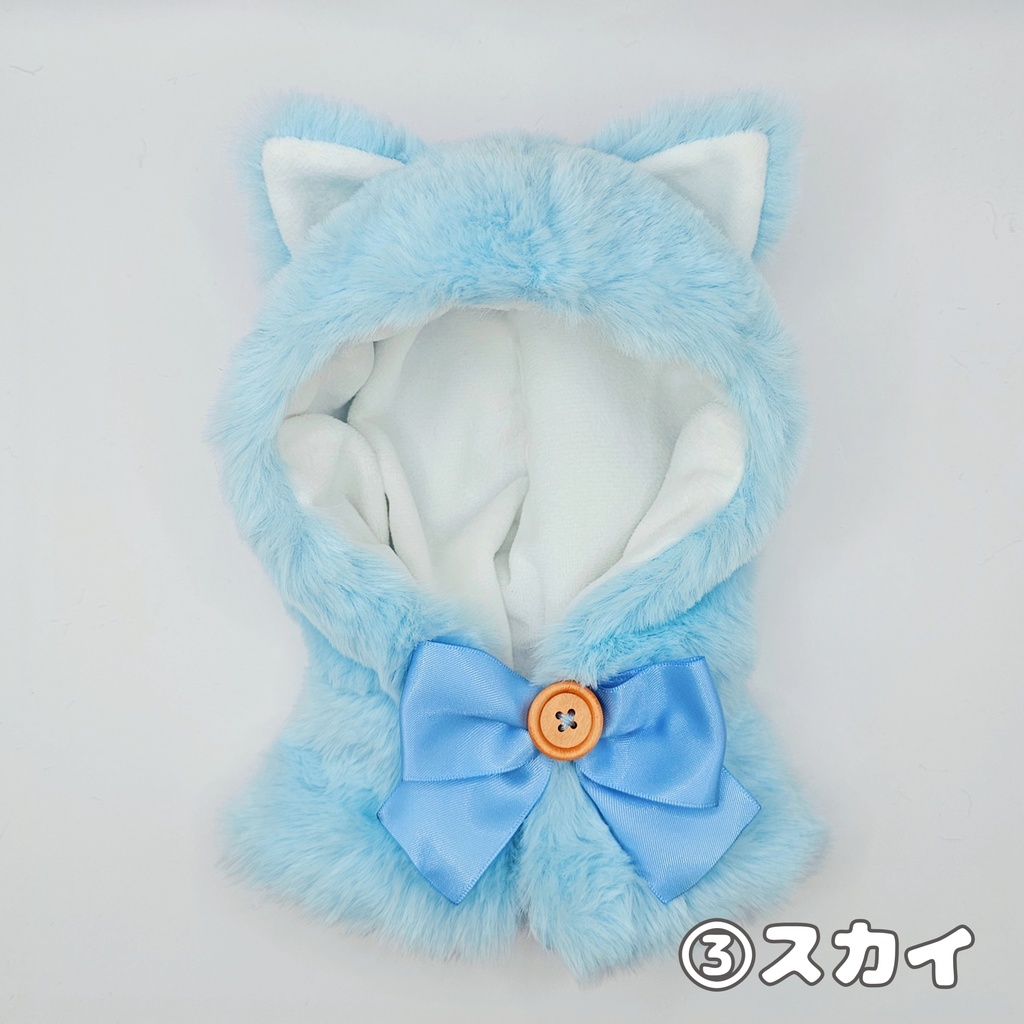 耳付きフードポンチョ ネコ(20cmぬい服)