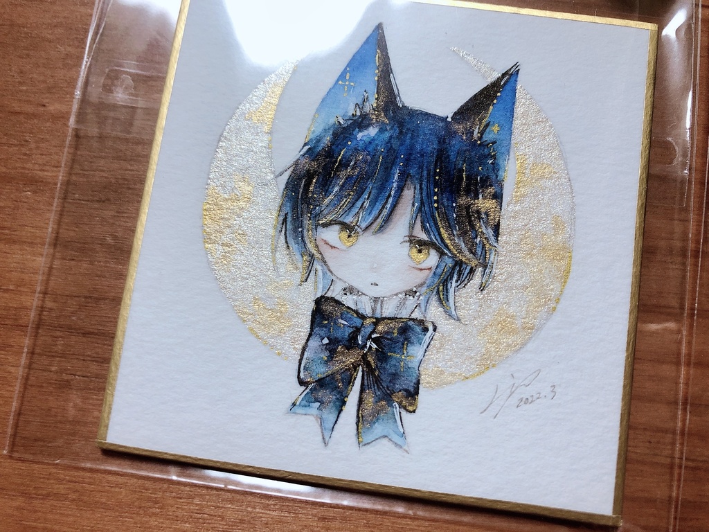 【真夜中の猫たちの集い】豆色紙原画2点