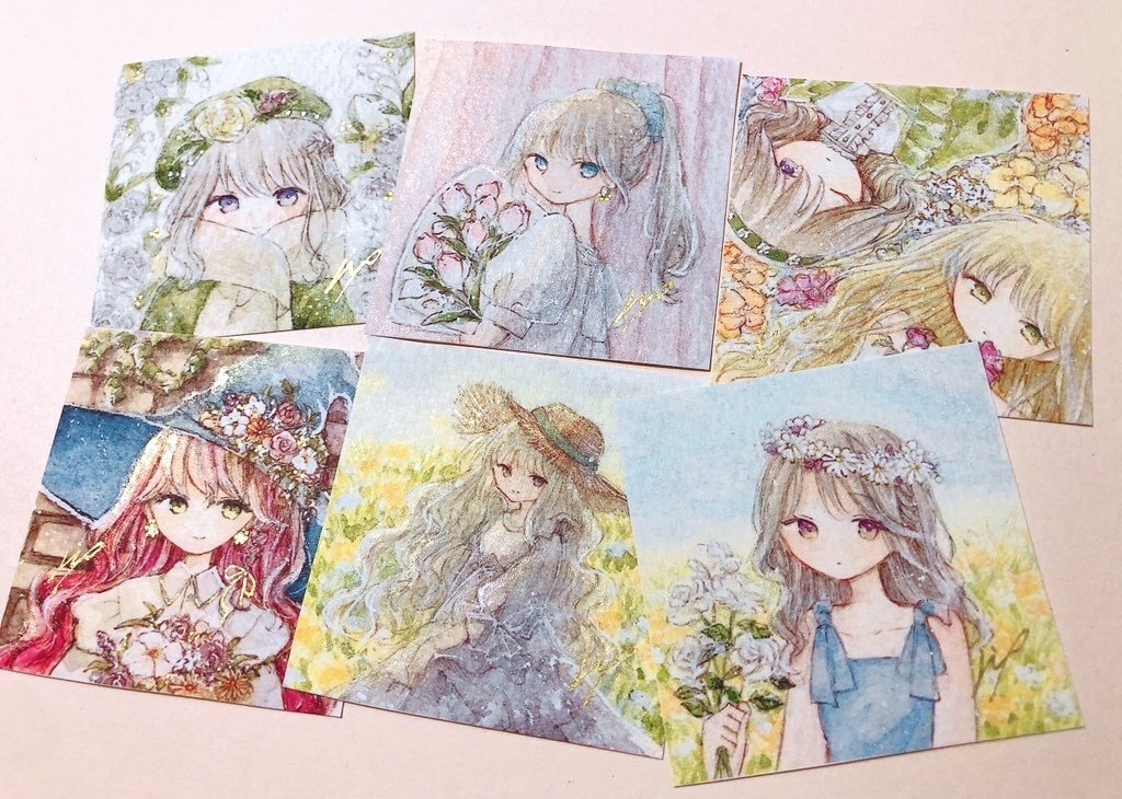 「花と少女」複製ミニ原画6種