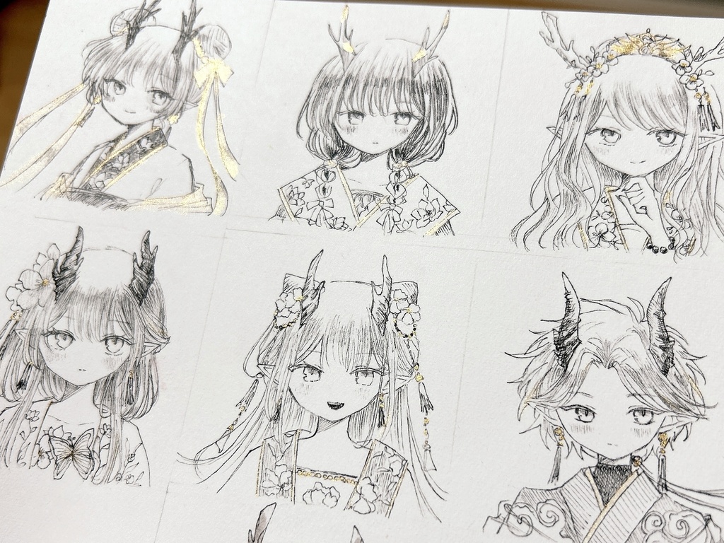 【新作】辰年　ペン画イラスト　8種　額なし