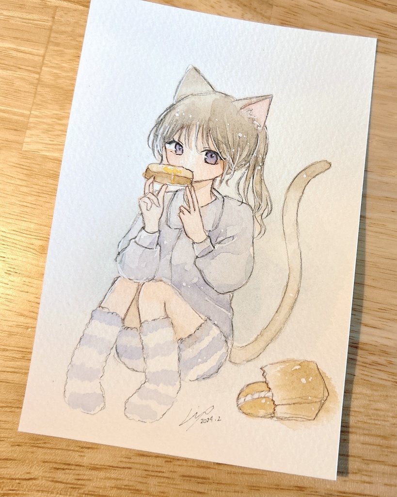 パンを食べる猫の子 フレームレス作品 2種