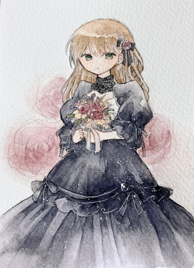 【新作】黒いドレスの女性フレームレス作品4種