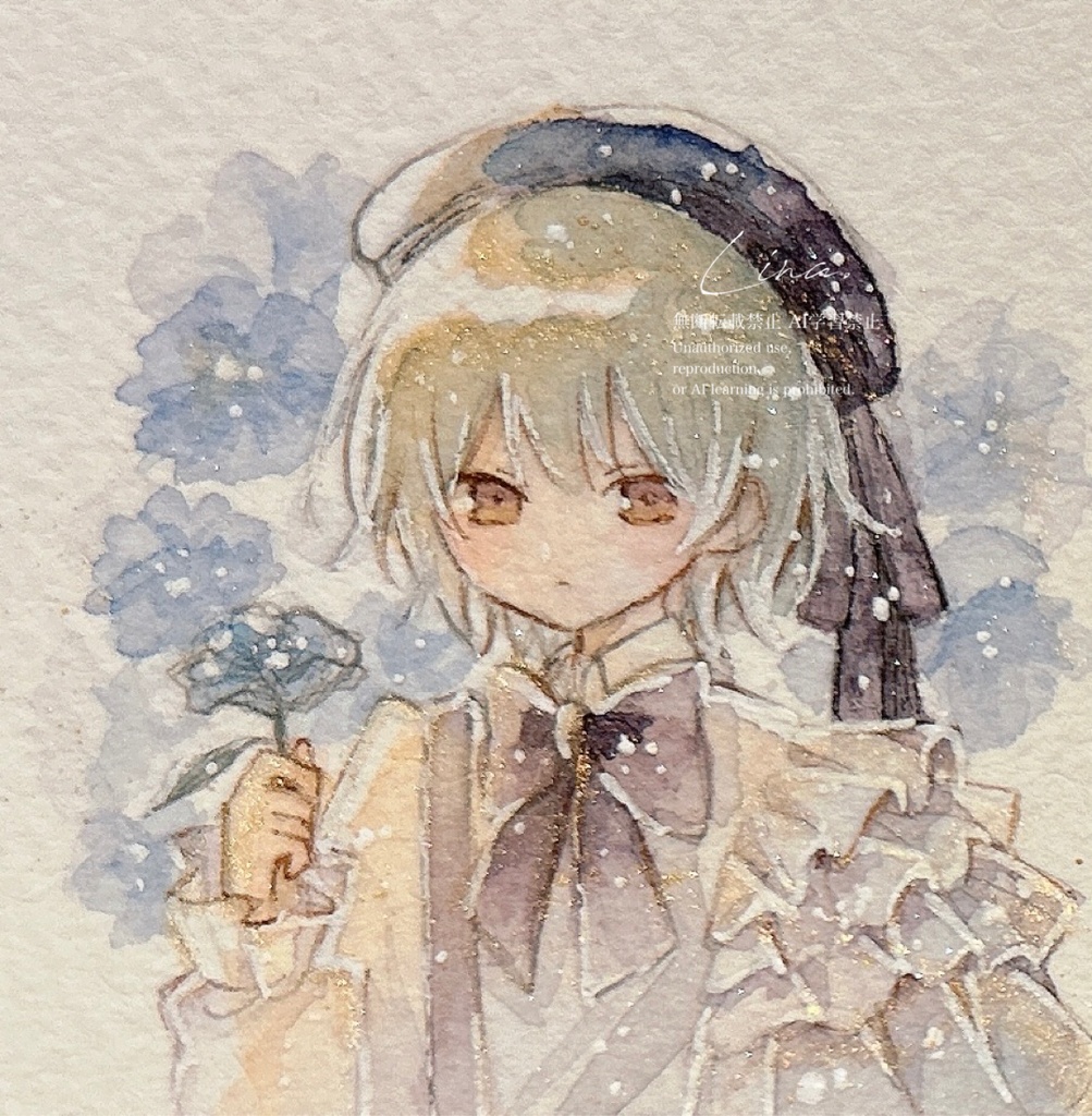 【新作】「花と少年少女のミニ原画/豆色紙」3種