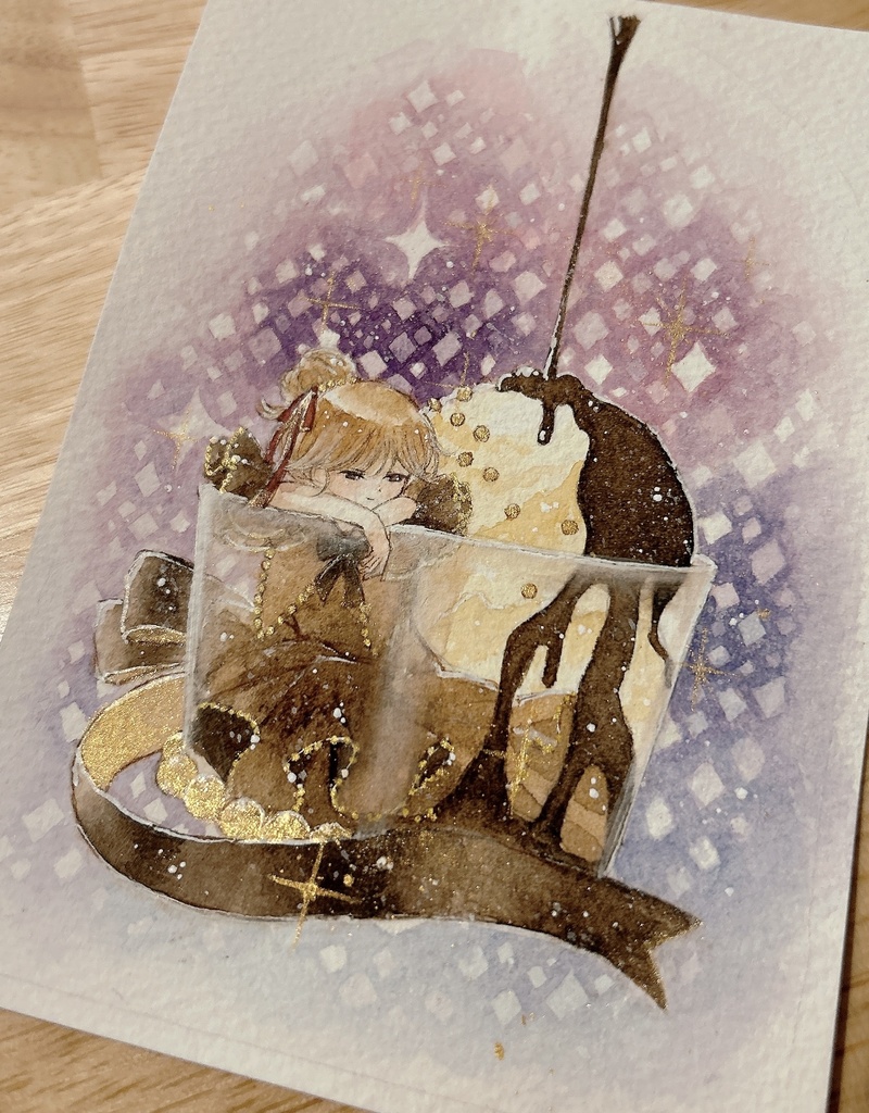 【真夜中のアイス展作品】額装作品『ほろ苦い夜のアフォガード』