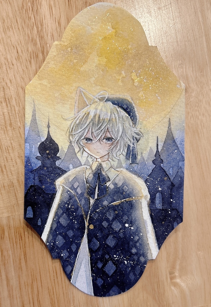 【月と猫は夜に語らう】額装作品『月は光、街は影』