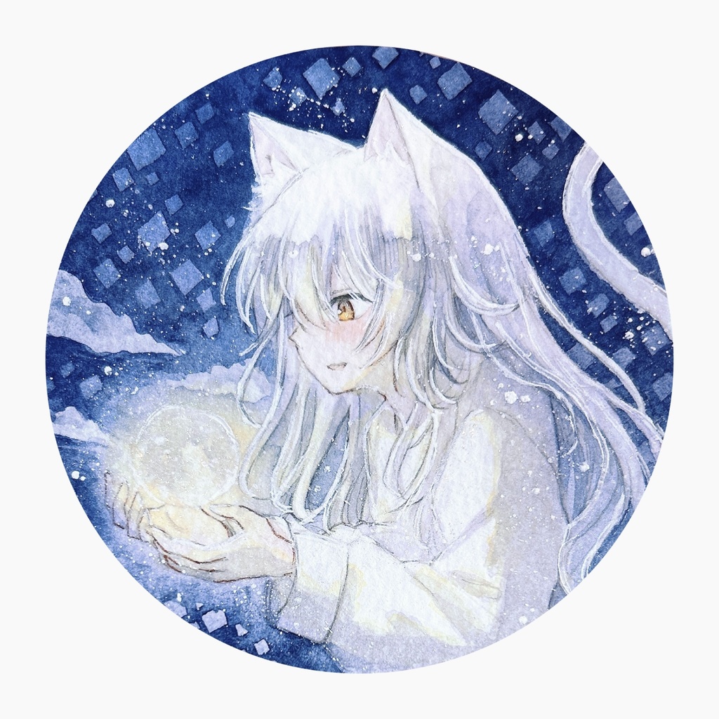 【月と猫は夜に語らう展作品】額装作品『月光』『あたたかい光』 計2点