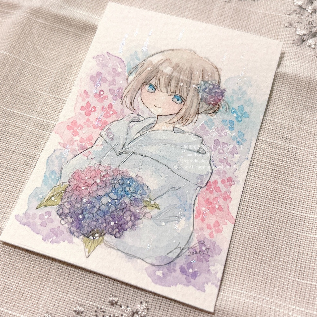 紫陽花と少女のミニ原画