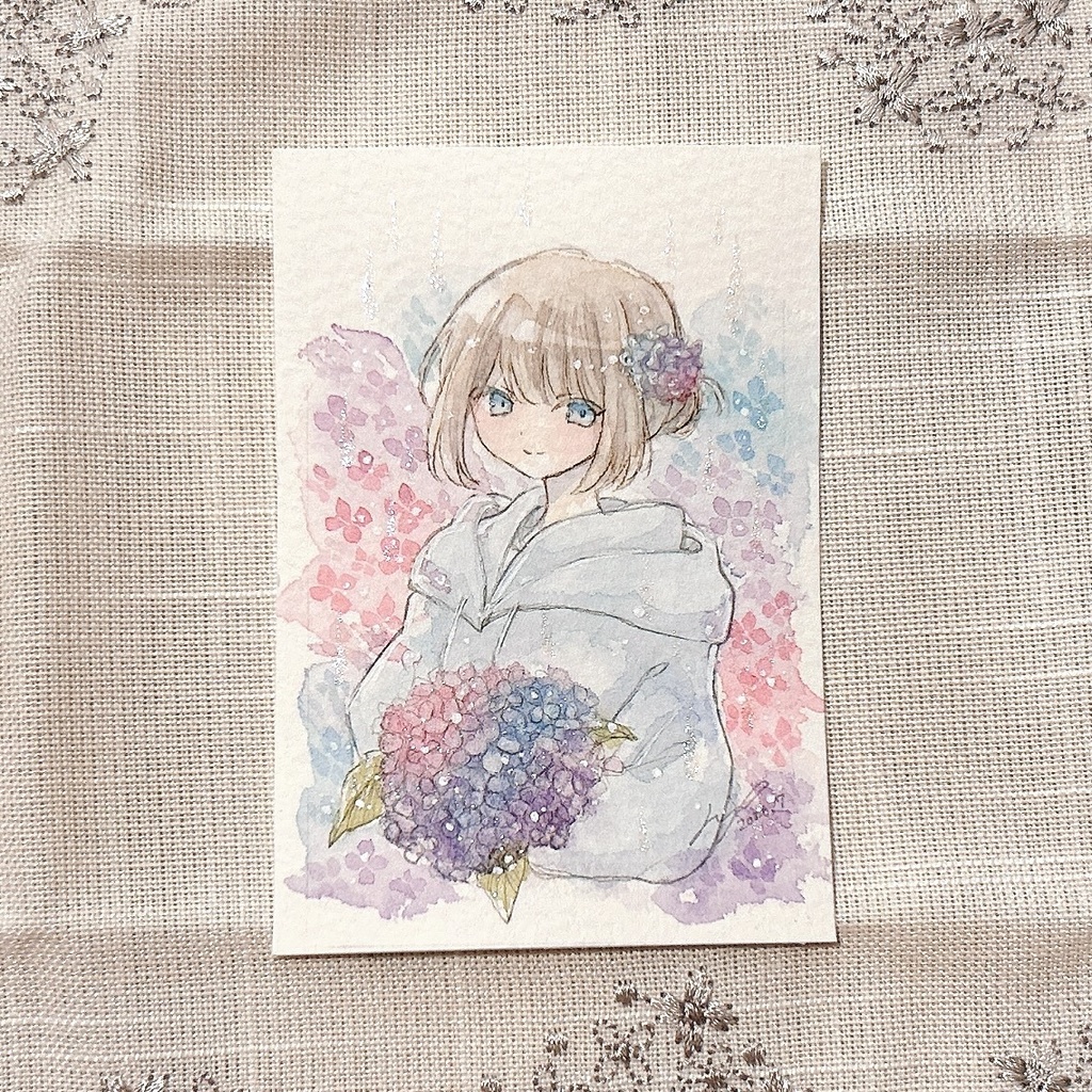 紫陽花と少女のミニ原画