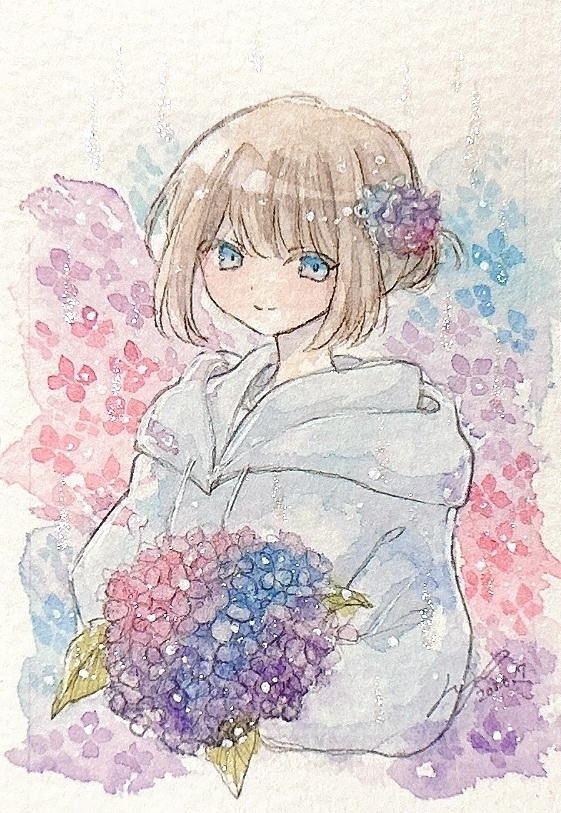 紫陽花と少女のミニ原画