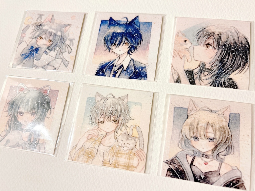 【新作】猫の複製ミニ原画(送料無料) 6種 + セット売りあり