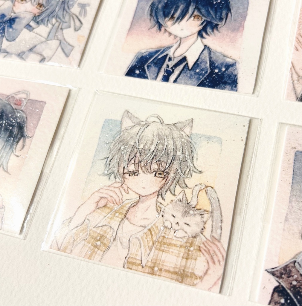 【新作】猫の複製ミニ原画(送料無料) 6種 + セット売りあり