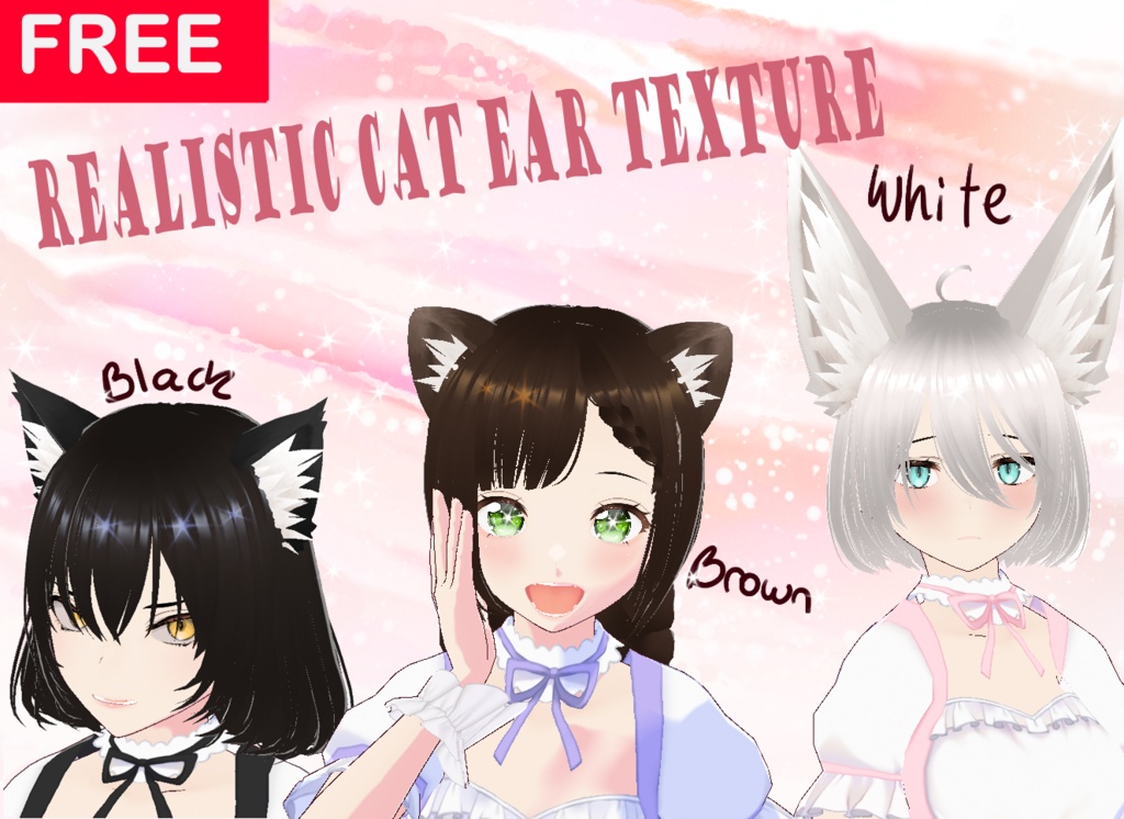 [FREE] Realistic cat ear texture (Black,White & Brown) 