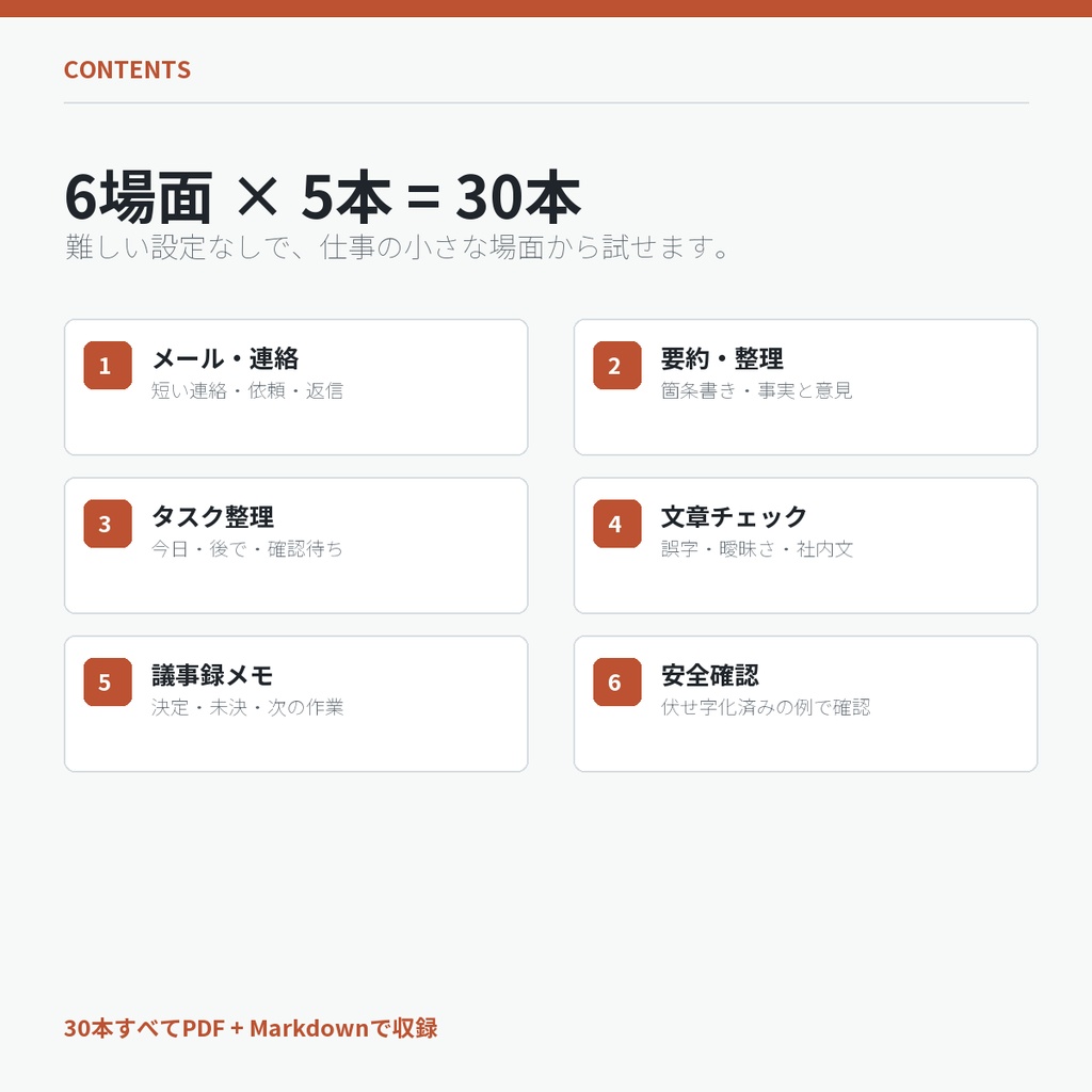 【無料】仕事で使うAI依頼文30本|メール・要約・議事録のコピペプロンプト